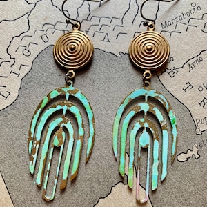 ATLANTIS Earrings / verdigris patina and brass  / mystical starseed jewelry / Atlantis Lemuria Ys/ ancient inspired sacred adornment