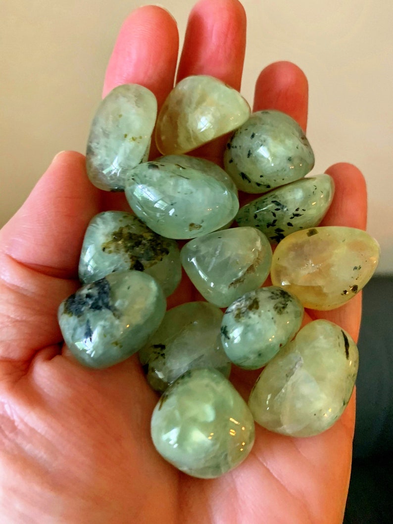 Tumbled PREHNITE stone with Epidote 1 piece / polished Etsy