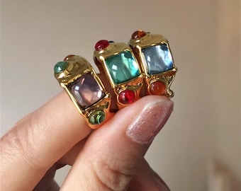 Multicolour Gold Ring, Aesthetic Gold Gemstone Ring, Colourful Crystal Ring, Statement ring, Trendy ring, Gold Chunky Ring, Gift For Her