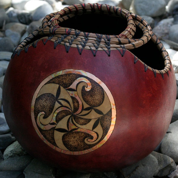 Celtic Spirals Triskele Pyrography Woodburning Gourd Bowl