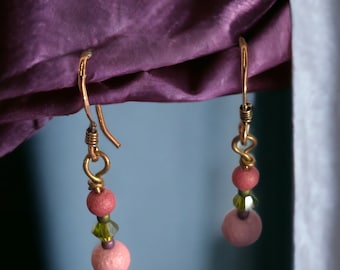 Swarovski pink and green copper earrings