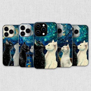Van Gogh Phone Case Cat Meme Parody Cover for iPhone 16 Pro Max, 15 Plus, 14, 13, 12, 11, XS & Samsung S24, S23, A55, A54, Pixel 9 Pro, 8
