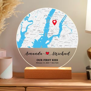 Benutzerdefinierte Acryl LED Licht Personalisierte erste Date Map Valentinstag Geschenk Paare Geschenk wo wir uns zum ersten Mal getroffen haben