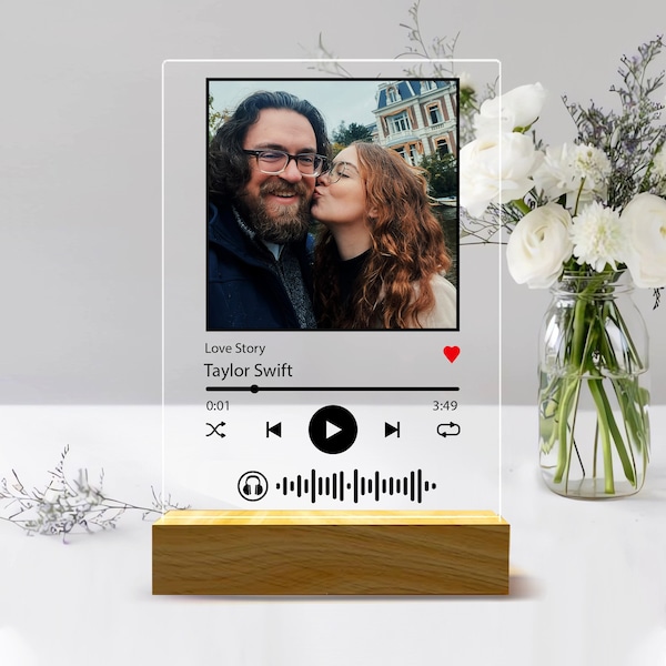 Custom Photo Song Plaque with Stand | Valentines Day Gifts for Boyfriend | Personalized Music Plaque Couple Gift | Anniversary Gifts for Him