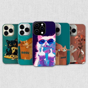 Funny Cat Phone Case - Aesthetic Kitty Art Meme Cover fit for iPhone 16 Pro Max 15 14 13 12 11 Plus, Samsung S24 Ultra S23 S22 S21 S20