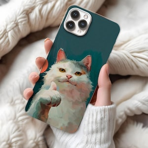 Funny Cat Phone Case - Aesthetic Meme Kitty Pet Gift Art Cover for iPhone 16 Pro Max 15 14 13 12 11 Plus, Samsung S24 Ultra S23 S22 S21 S20