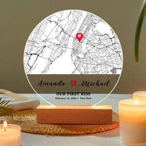 Benutzerdefinierte Karte Ort Print, wo wir uns trafen Karte Acryl Nachtlicht, wo alles begann, unser erstes Date, erster Kuss, Verlobung Geschenk, Jubiläumsgeschenk