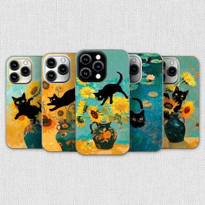 Van Gogh Phone Case Cat Meme Parody Cover for iPhone 16 Pro Max, 15 Plus, 14, 13, 12, 11, XS & Samsung S24, S23, A55, A54, Pixel 9 Pro, 8