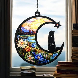 Personalized Custom Dog Memorial Suncatcher, Loss of Dog Sympathy Gift, Suncatcher Hanging Window, Dog on Moon Suncatcher