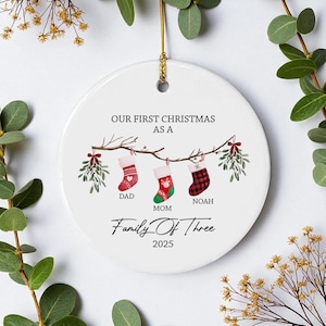 Family Of Three Christmas Ornament, Custom New Family Ornament, Baby&#39;s First Christmas Ornament, Personalized Family Ornament Christmas Gift