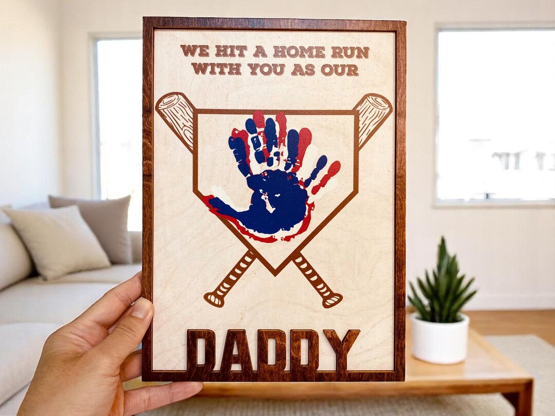 Run Daddy Run Sign Baseball Handprint Sign – Father’s Day Gift From Kids – We Hit a Home ...