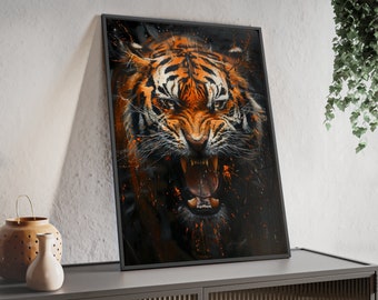 Roaring Twilight - Tijgerposter met houten frame