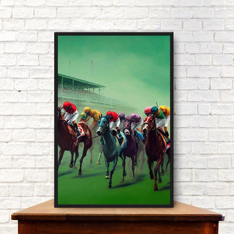 Kentucky Derby Horse Racing Jockeys Oil Huge Poster for Home Living Wall Art Birthday Gift Etsy