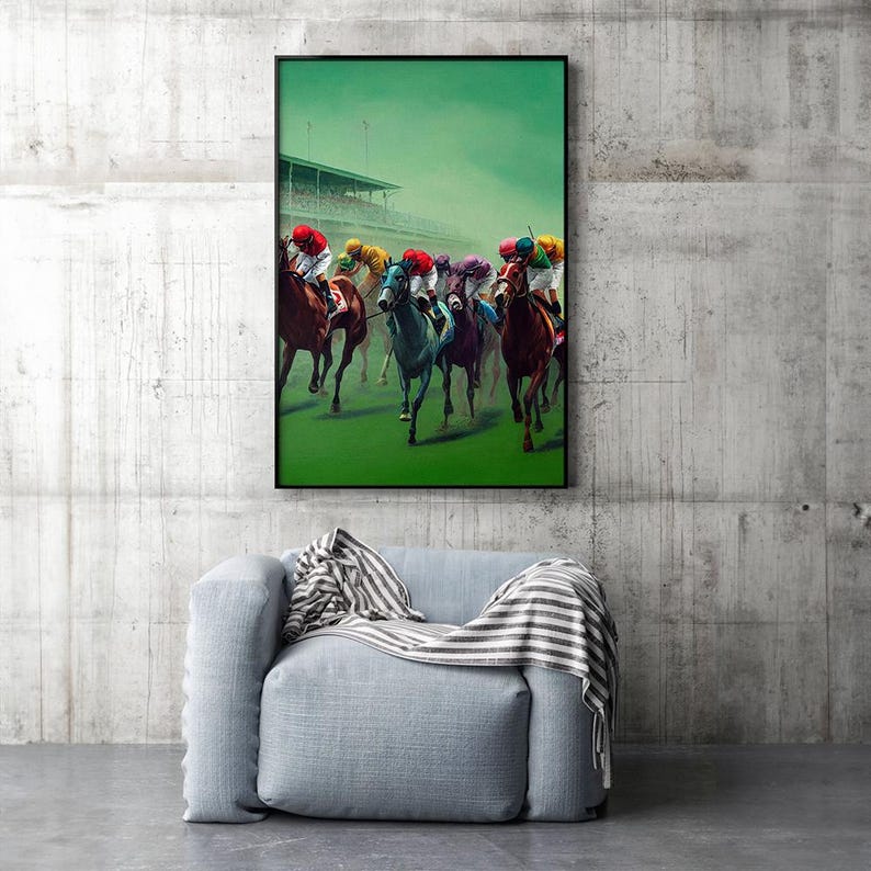 Kentucky Derby Horse Racing Jockeys Oil Huge Poster for Home Living Wall Art Birthday Gift Etsy