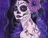 Glamour day of the dead purple daisy art print by Renee L. Lavoie