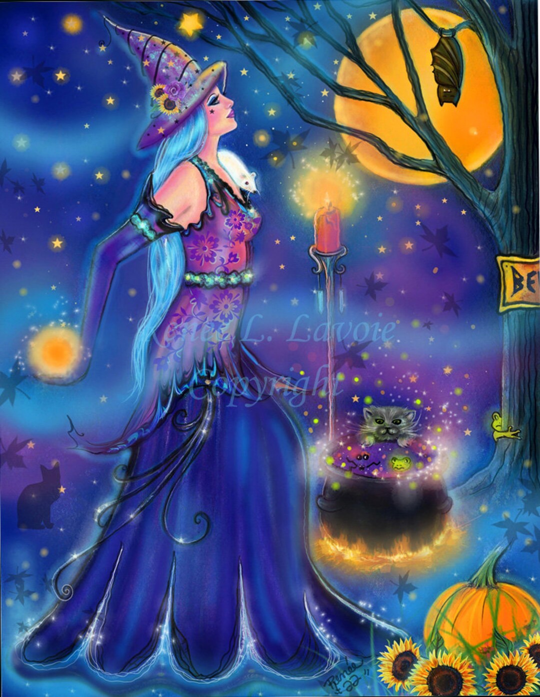 Magic Spell Halloween Witch With Cat and Frog Print by Renee L. Lavoie ...