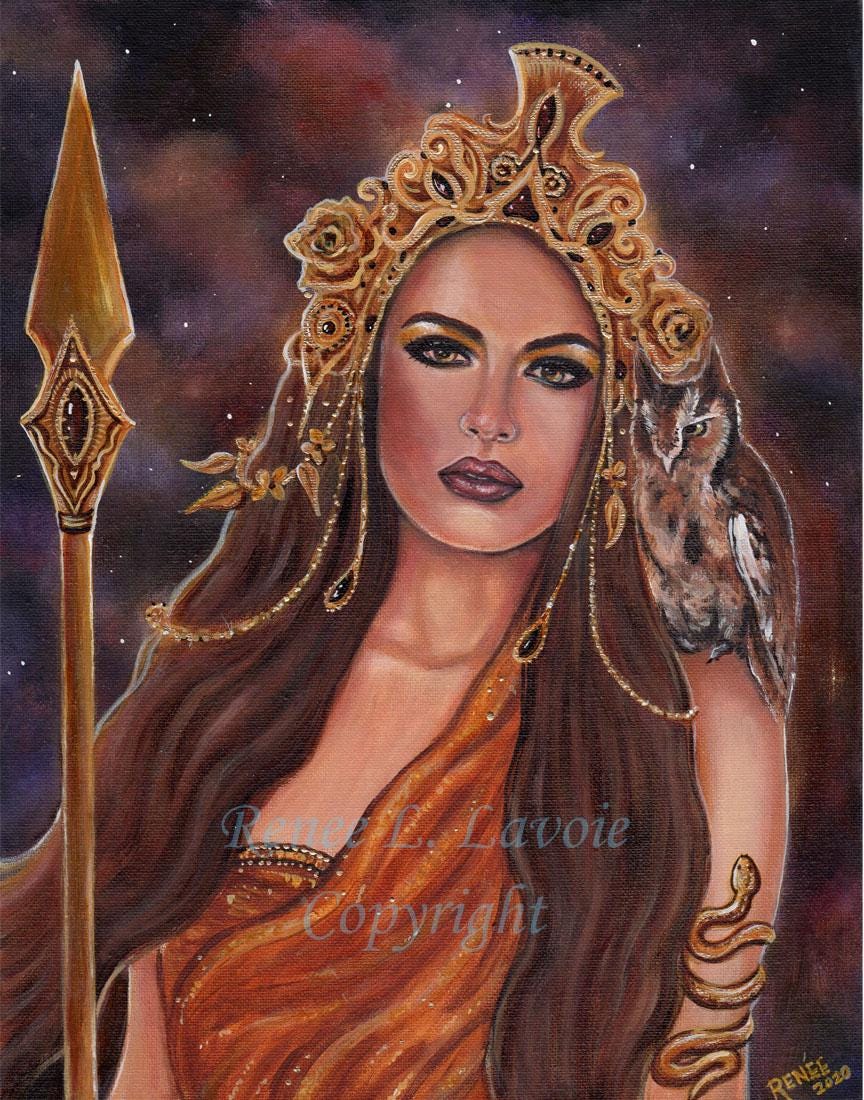 Original Acrylic Painting Goddess Athena with owl
