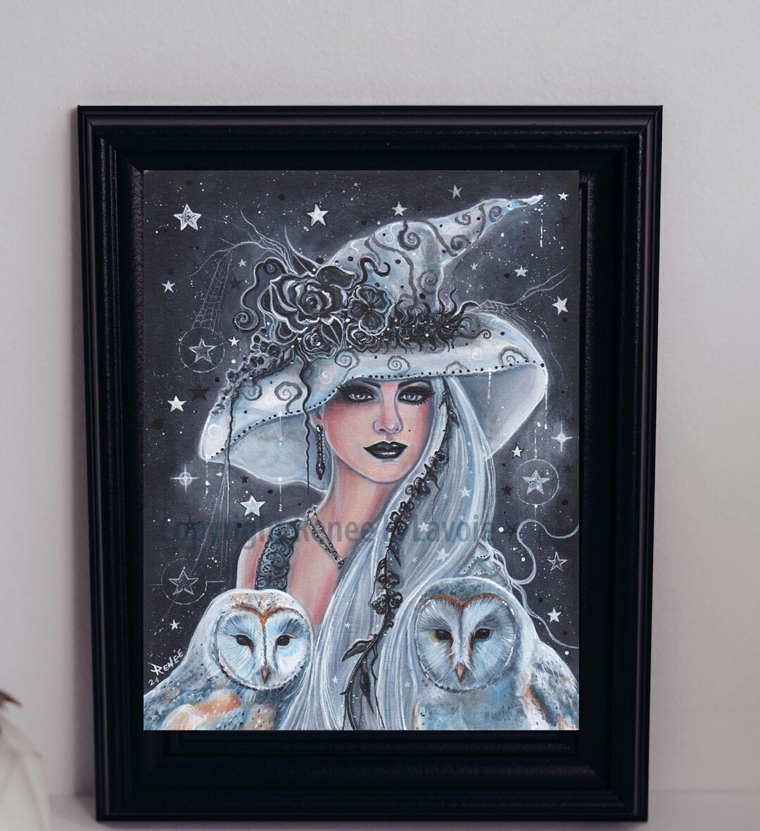 Halloween Witch and Barn Owls Fantasy Art Print by Renee L. Lavoie - Etsy