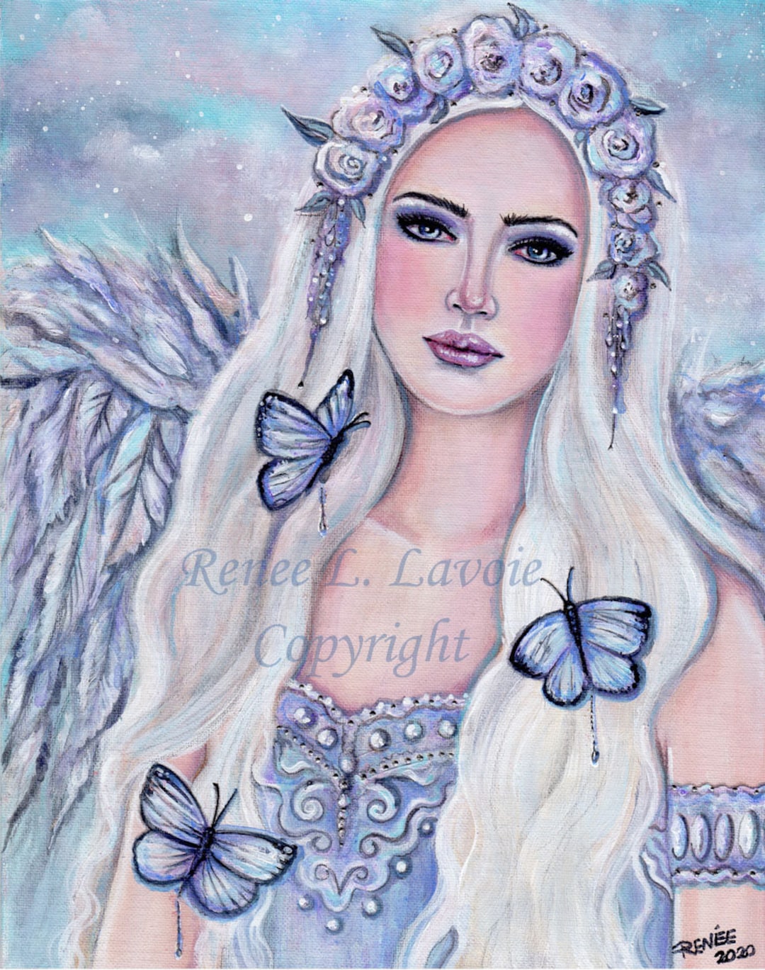 Angel With Blue Butterflies Original 11 X 14 Inch Acrylic on Etsy
