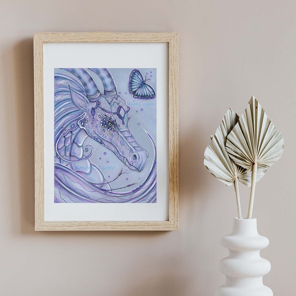 The Lavender frosty Dragon and butterfly print by Renee L. Lavoie