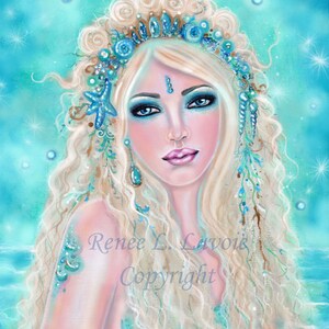 Sea goddess Sherella mermaid print of Original art by Renee L. Lavoie