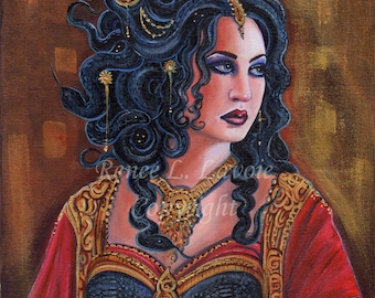 Medusa greek mythology ORIGINAL dark exotic 11x14 acrylic  By Renee L. Lavoie