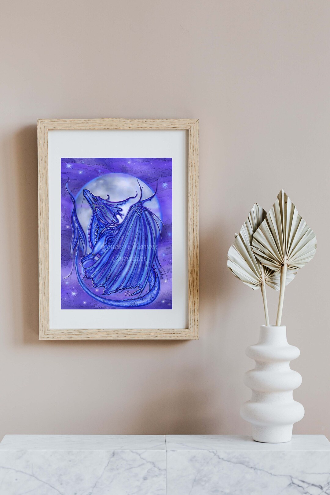 Moon Glow Dragon With Full Moon and Stars Abstract Fantasy Art - Etsy