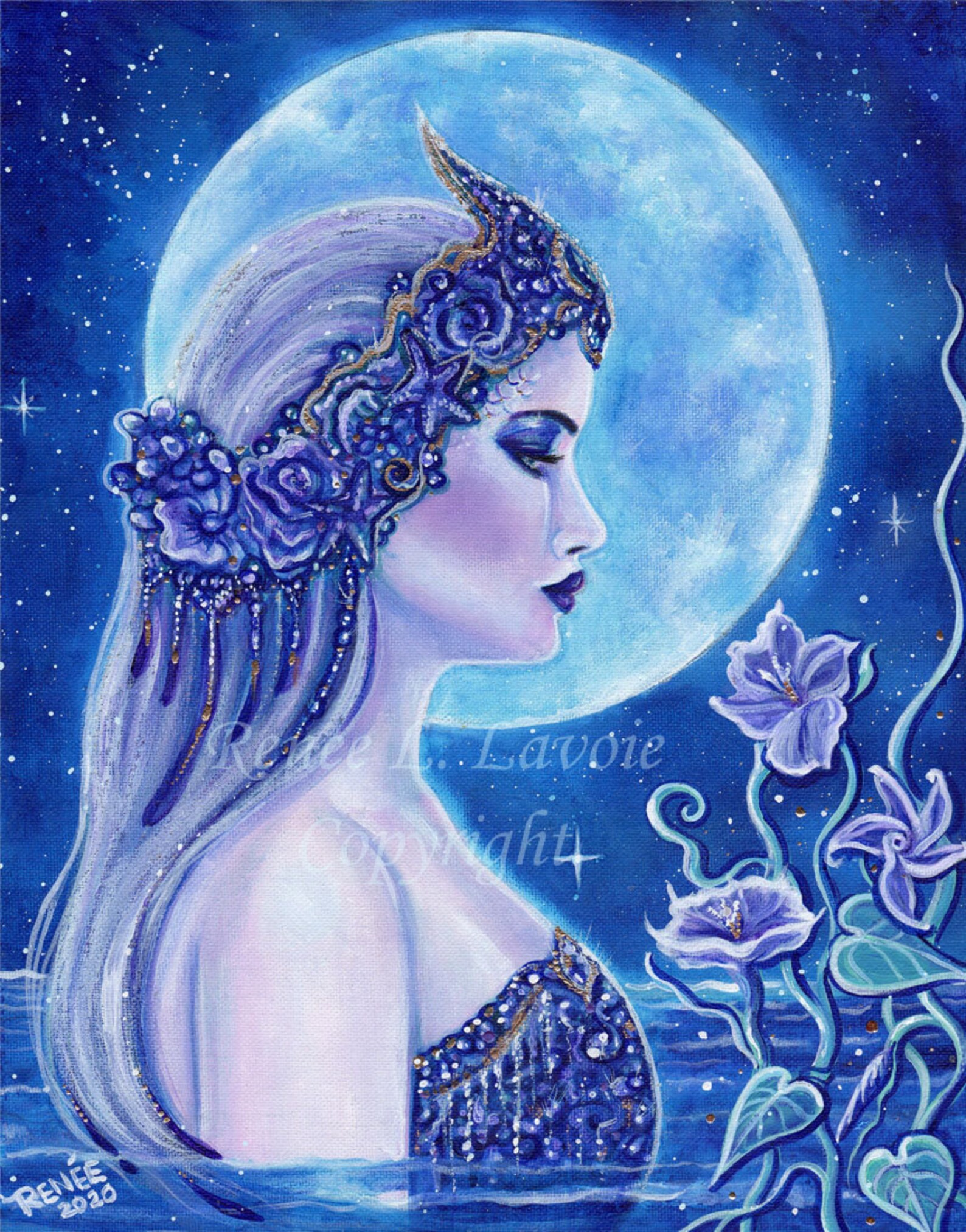 Salacia Roman Goddess of the Ocean With Moonflowers Sea Moon - Etsy