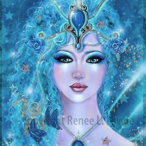 The Blue fairy with roses fantasy art  print by Renee L. Lavoie