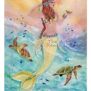 Sunshine Mermaid with sea turtles fantasy ocean print by Renee L. Lavoie image 2