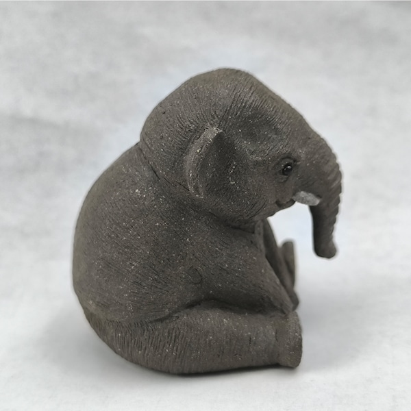 Sitting Elephant Tea Pet - Meditation Clay Pottery Elephant Statue - Small Elephant Decoration