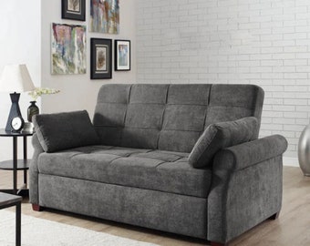 Rolling arm, tufted back & convertible sleeper sofa with cushions, 72.6" in size