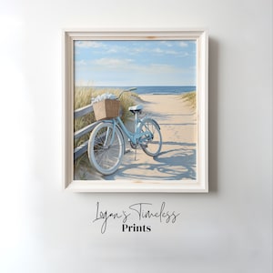 Beachside Bicycle Digital Art Print - Tranquil Seaside Scene - Perfect Summer Beach Decor - Coastal Charm Gift