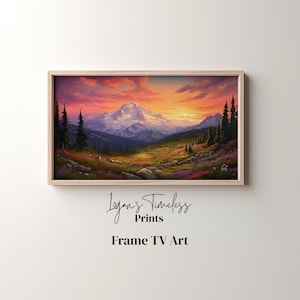Summer Mountain Sunset Frame TV Art - Majestic Digital Painting for Home Décor - Instant Download for Nature Lovers