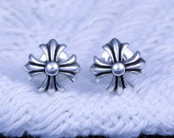 Chrome Hearts Style Cross Iris Flower 925 Silver Earrings, Vintage Couple Unisex Earring, Forever Love Men Women Chrome Heart Earrings