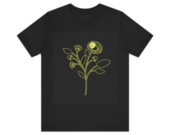 Minimalist Flower T-Shirt, Smiley Floral Graphic Tee, Botanical Shirt, Nature Lover Gift, Aesthetic Tee