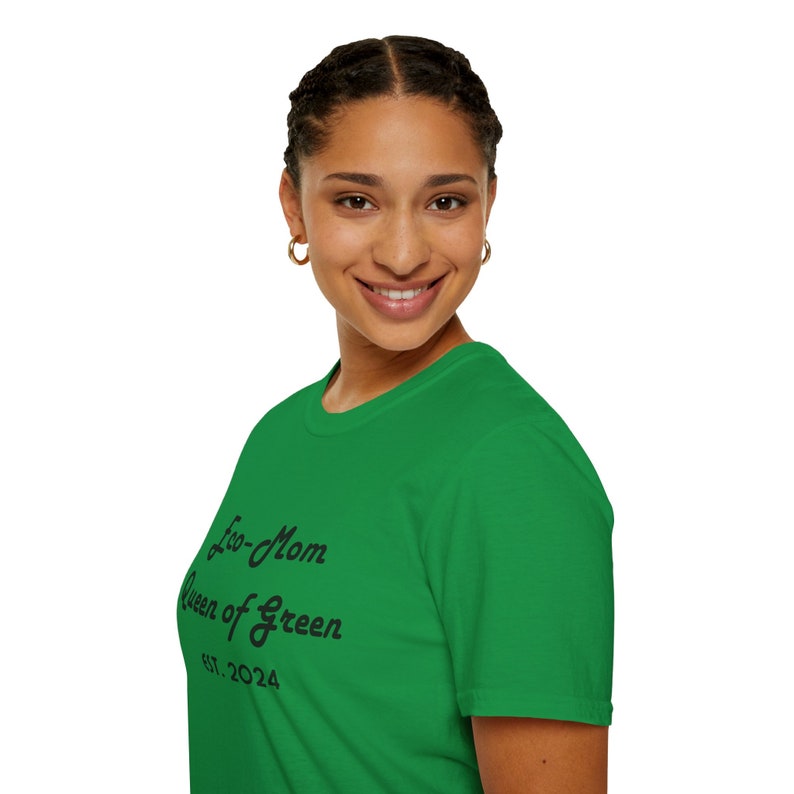 Eco-Mom Queen of Green Unisex Softstyle T-Shirt Perfect Eco-friendly Gift for Mothers Day 2024