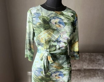 Vintage: Dress made of light silk stretch satin. Summer watercolor