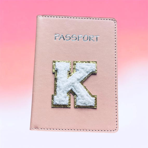 Passport Pink With White Chenille Initial Passport Case
