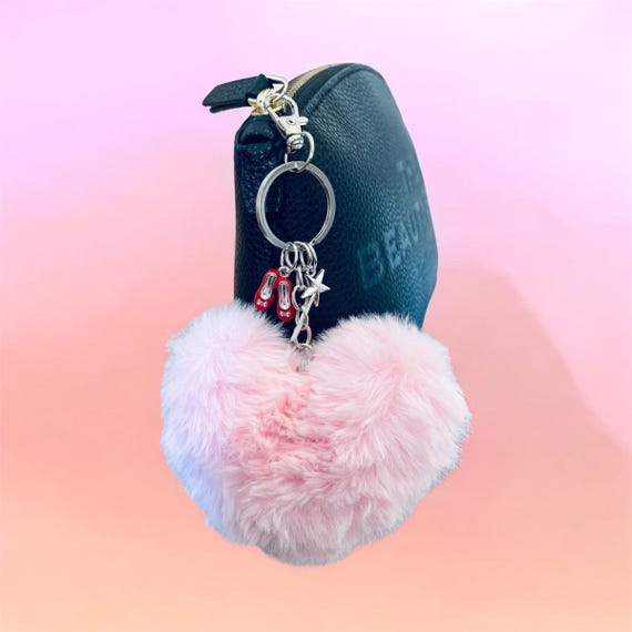Purse Charm Pink Fuzzy Heart Ruby Slippers Charm and Magic Wand Charm Magic Heart Purse Charm Good Luck Be The Good Witch
