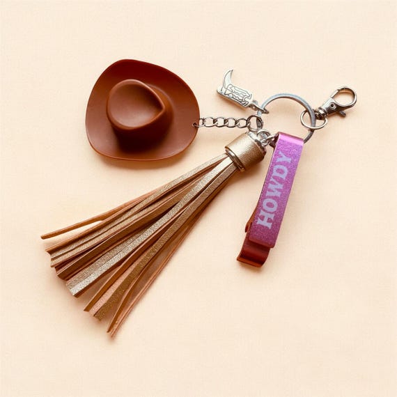 Purse Charm Bottle Opener Keychain Cowboy Hat Cosmetic Bag Accessory Western Party Events Custom Orders
