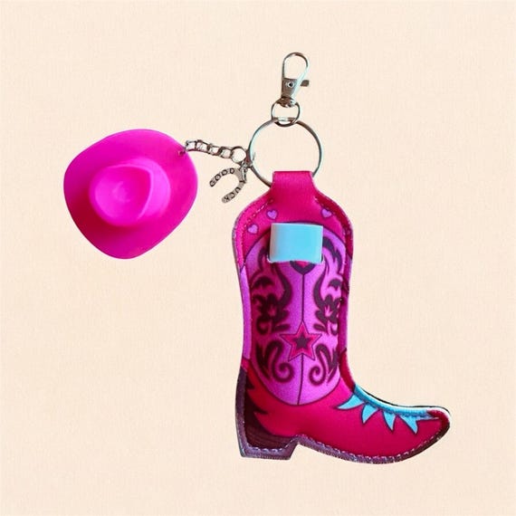 Lip Balm Holder Cowboy Boot With A Pink Cowboy Hat Horseshoe Good Lick Charm