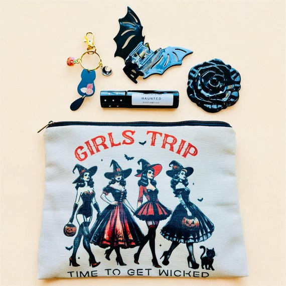 Halloween Gift Set For Her|Haunted Solid Perfume|Bat Hair Clip|Black Rose Mirror|Cat Charm|Witchy Gift Box