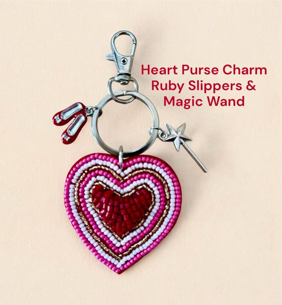 Purse Charm Heart With Ruby Slippers And Magic Wand Charms for Purses And Bags