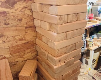 Giant Wooden Topple Tower, Yard Game, Handmade 54 Wood Blocks