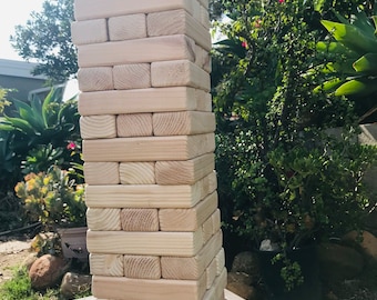 Giant Tumble Tower Game Natural Wood with 54 blocks approx 7.5x2.7x1.7in each for indoor outdoor yard and lawn fun wedding Jumbo Play up 6ft