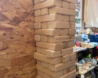 Giant Tumble Tower Game Timbers Wood with 45 blocks approx 7.5x2.7x1.7in each for indoor outdoor yard and lawn fun wedding Jumbo