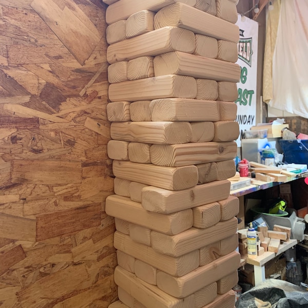 Giant Tumble Tower Game Timbers Wood with 45 blocks approx 7.5x2.7x1.7in each for indoor outdoor yard and lawn fun wedding Jumbo