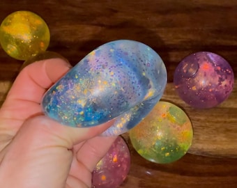 Fidget Toy, Stress Ball 2.5in Glitter Anxiety relief squishy in Blue