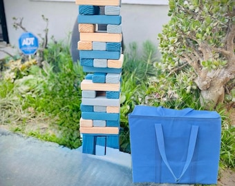 Giant Blue Tumble Timbers Game: 45 Wood Blocks, Stand & Case